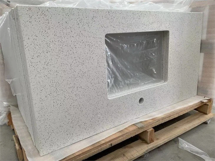 Crystal White quartz vanity tops polished